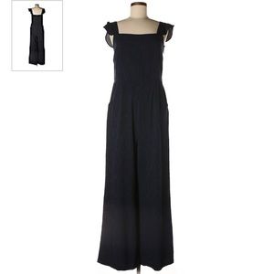 Navy Striped Jumpsuit with Ruffle Straps